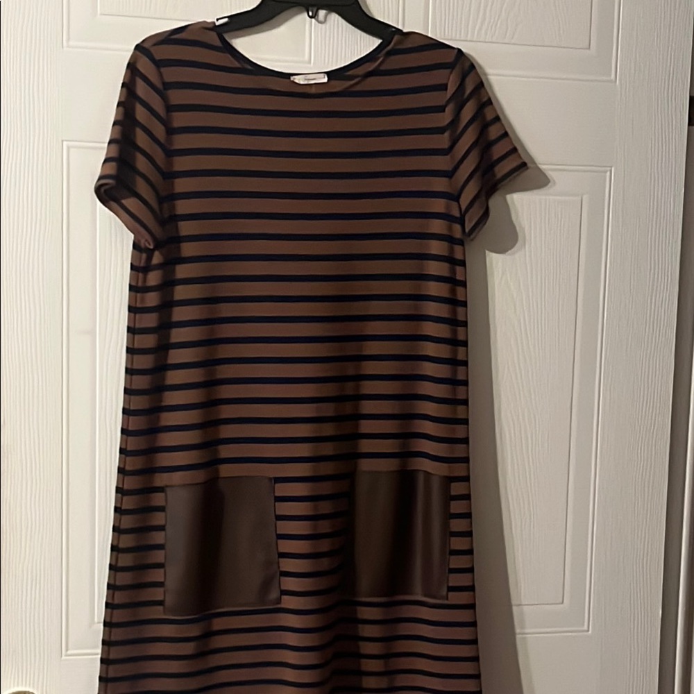 Chic Striped Brown and Black Mini Dress